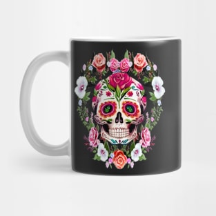 Heart Floral Sugar Skull Day Of The Dead Mug